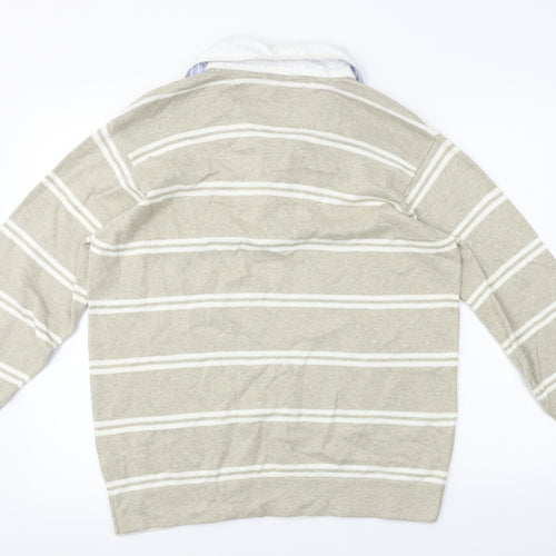 Marks and Spencer  Mens Beige Striped   Polo Size M