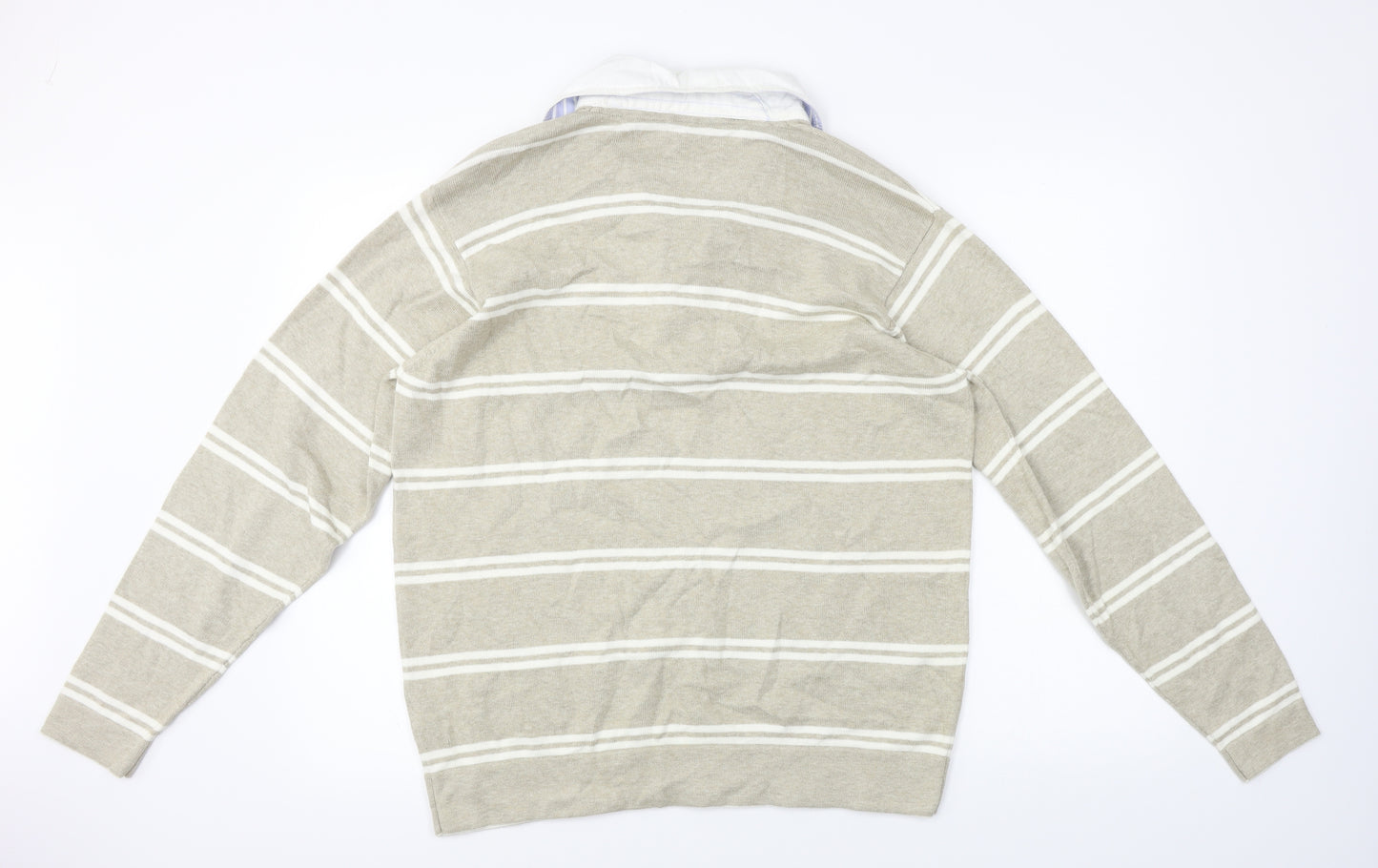 Marks and Spencer  Mens Beige Striped   Polo Size M