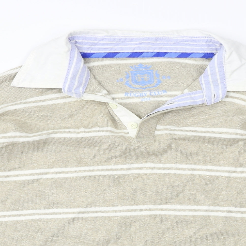 Marks and Spencer  Mens Beige Striped   Polo Size M