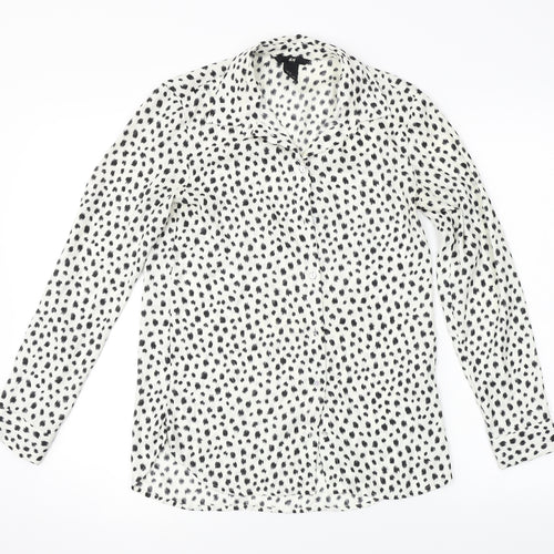 H&M  Womens White Animal Print  Basic Button-Up Size 2