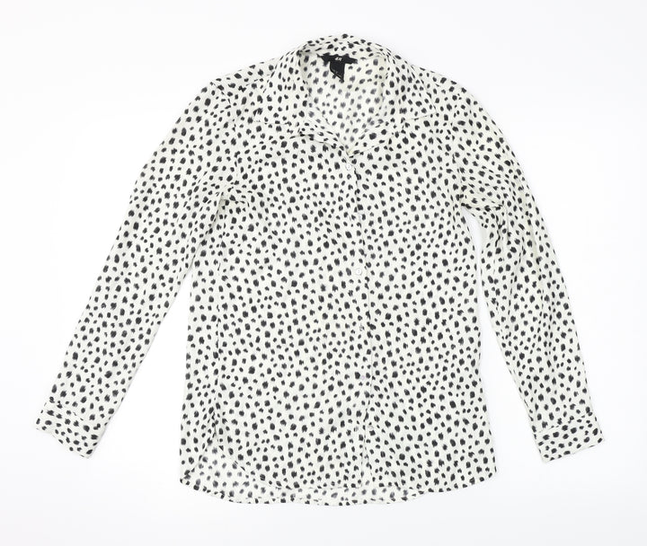 H&M Womens White Animal Print Basic Button-Up Size 2