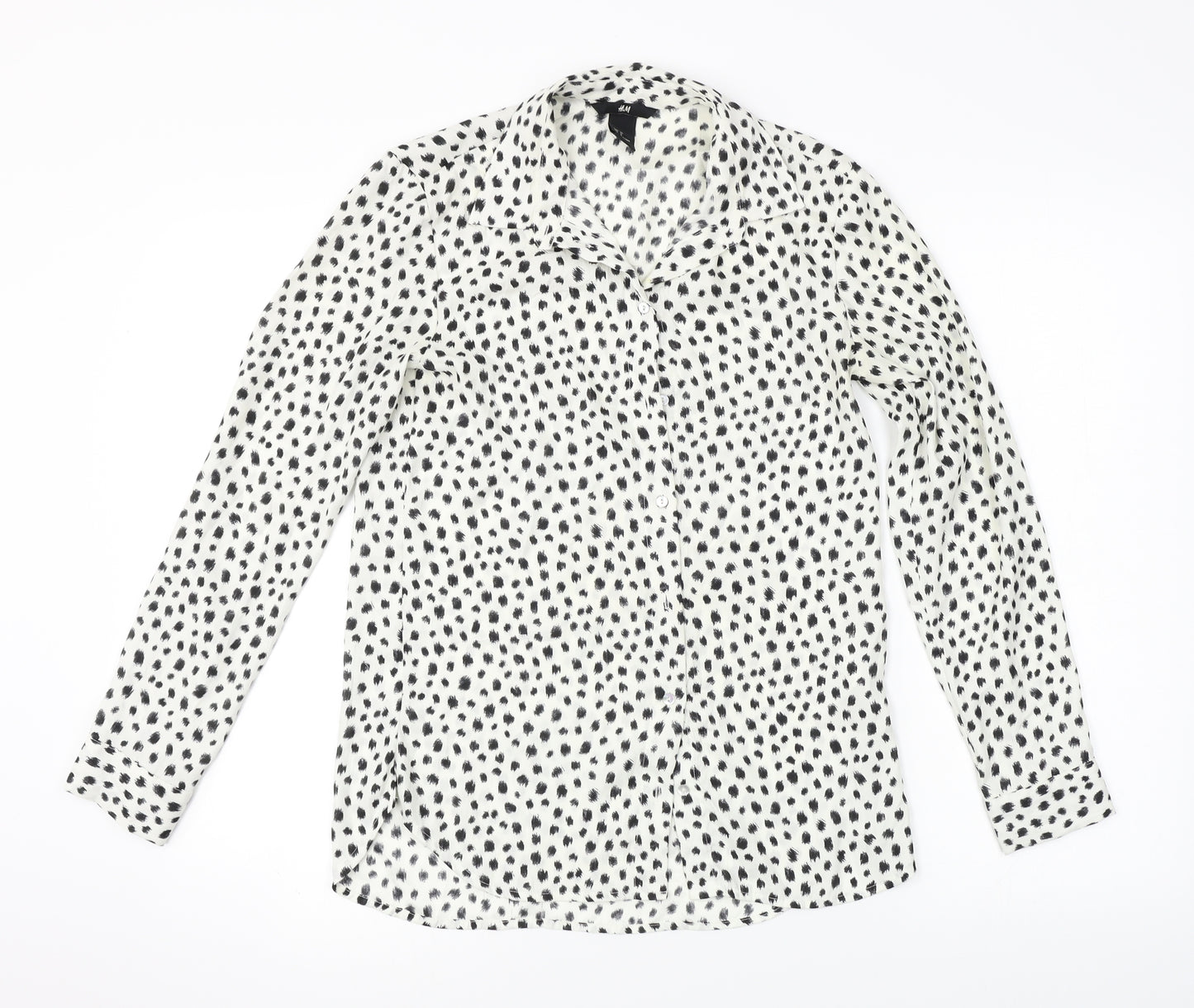 H&M  Womens White Animal Print  Basic Button-Up Size 2