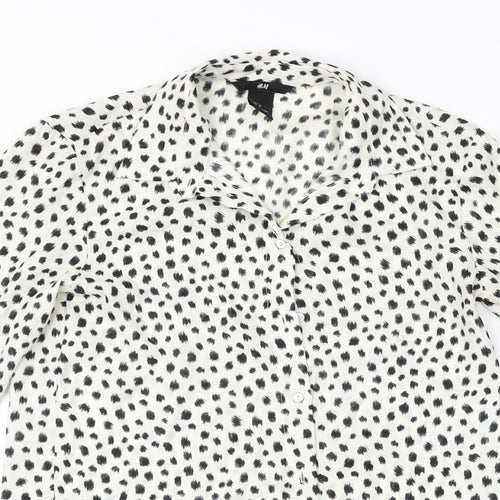 H&M  Womens White Animal Print  Basic Button-Up Size 2