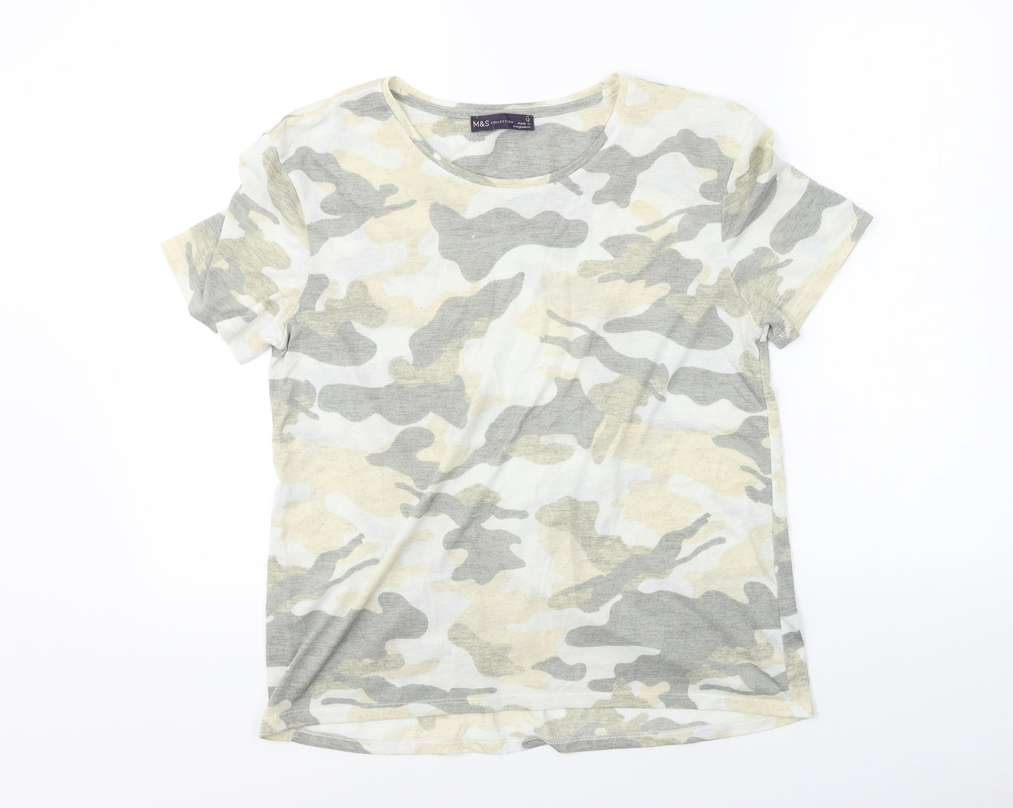 Marks and Spencer  Womens White Camouflage  Basic T-Shirt Size 12