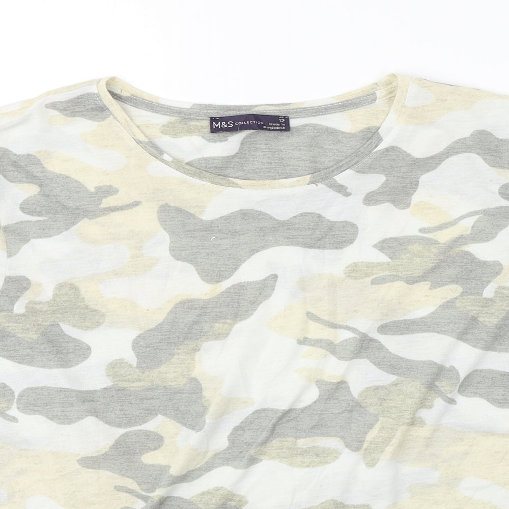 Marks and Spencer  Womens White Camouflage  Basic T-Shirt Size 12