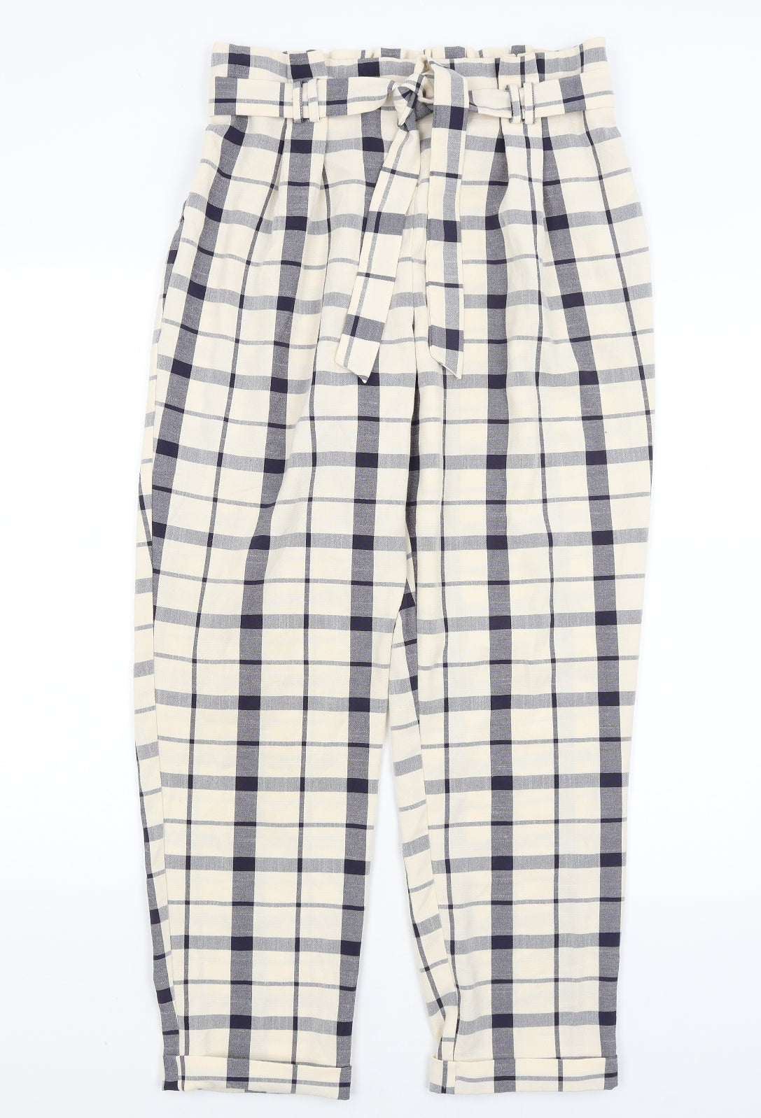 Primark Womens White Plaid  Trousers  Size 14 L27 in