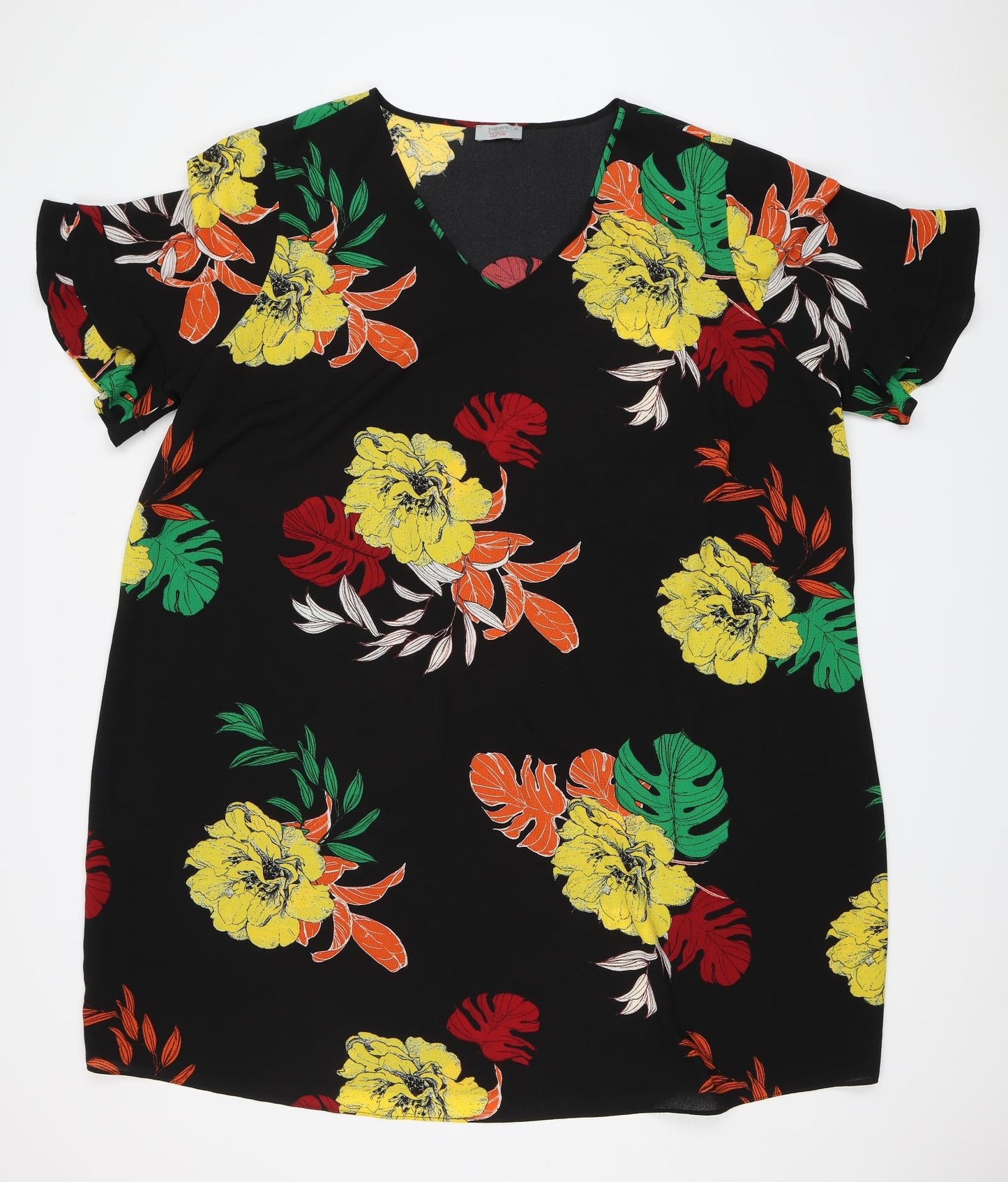 Papaya Womens Black Floral  Tunic Blouse Size 26