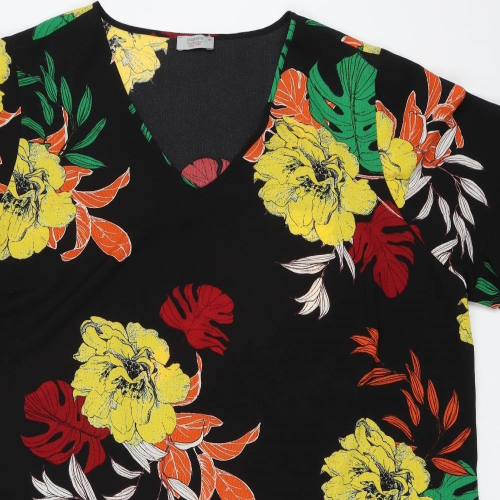 Papaya Womens Black Floral  Tunic Blouse Size 26