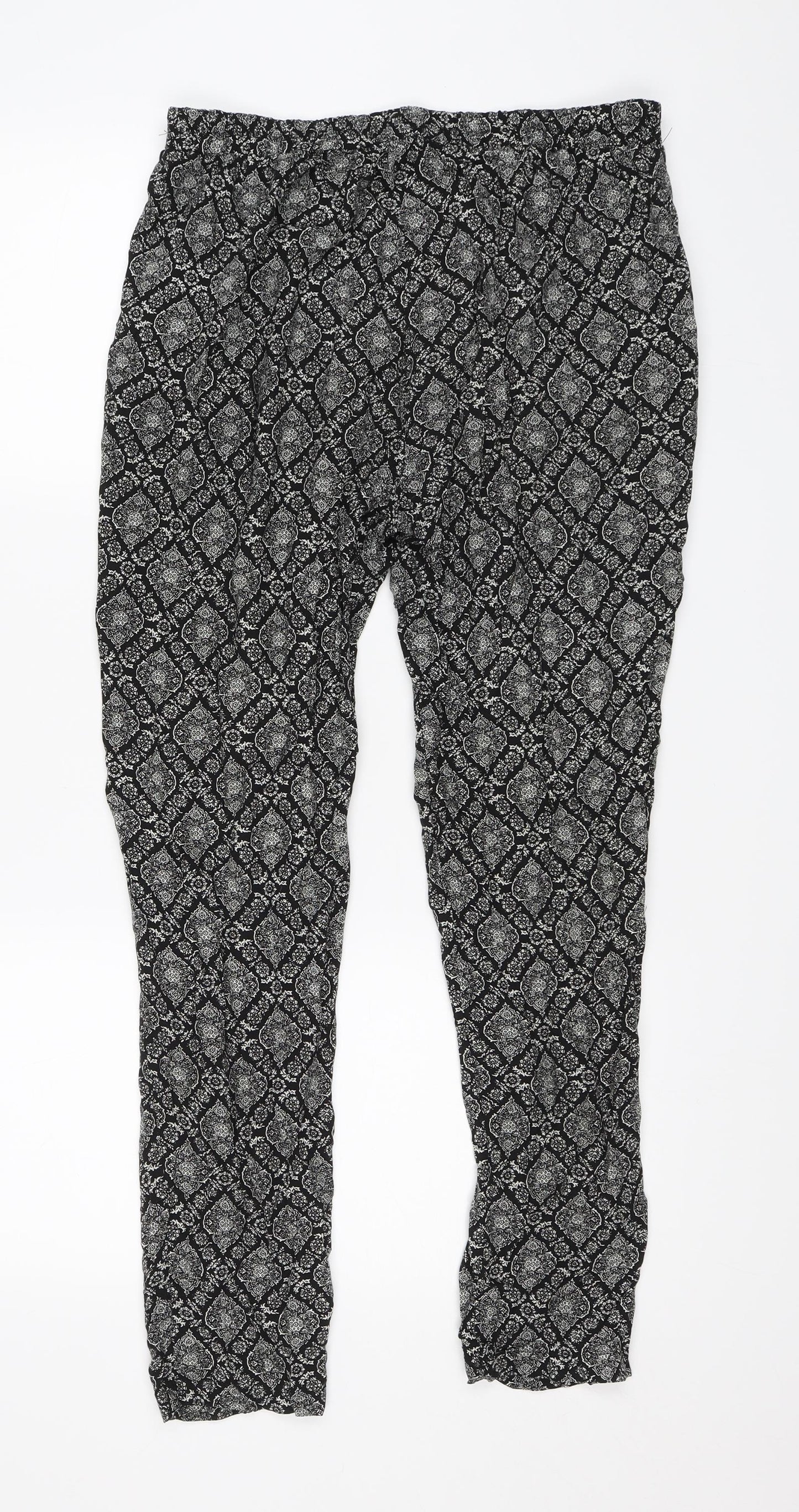 Autonomy Womens Black Geometric  Harem Trousers Size 12 L27 in