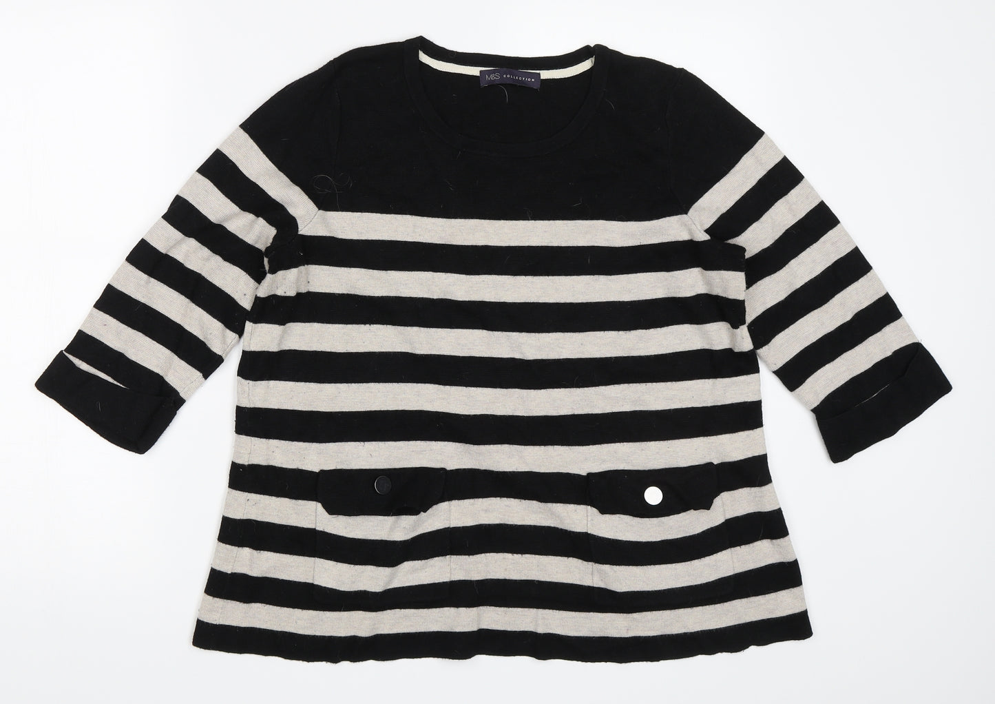 Marks and Spencer Womens Black Striped  Pullover Jumper Size 16