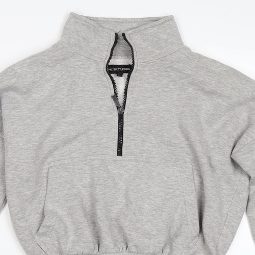 PRETTYLITTLETHING Womens Grey   Henley Sweatshirt Size S
