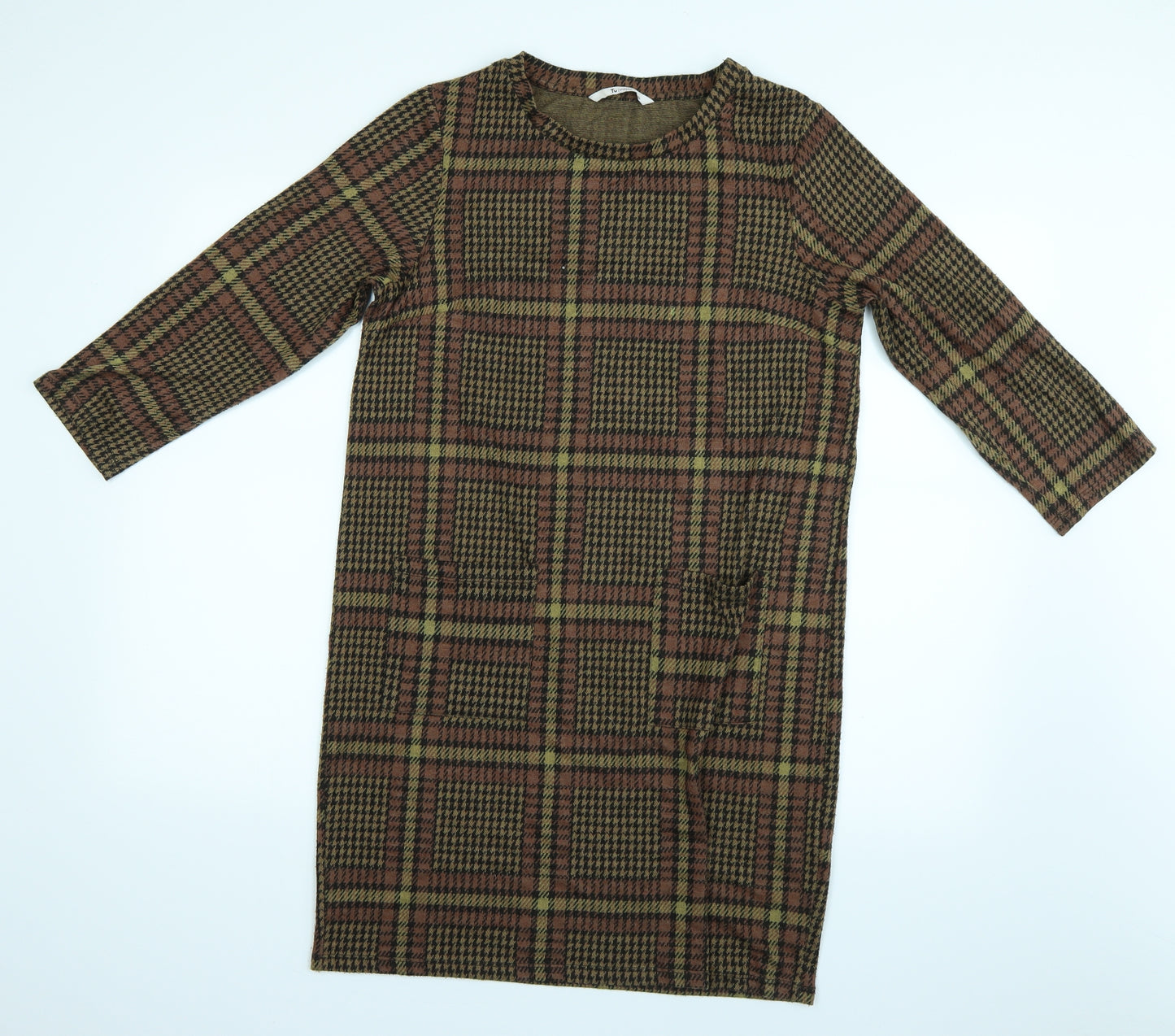 TU Womens Brown Plaid  T-Shirt Dress  Size 10