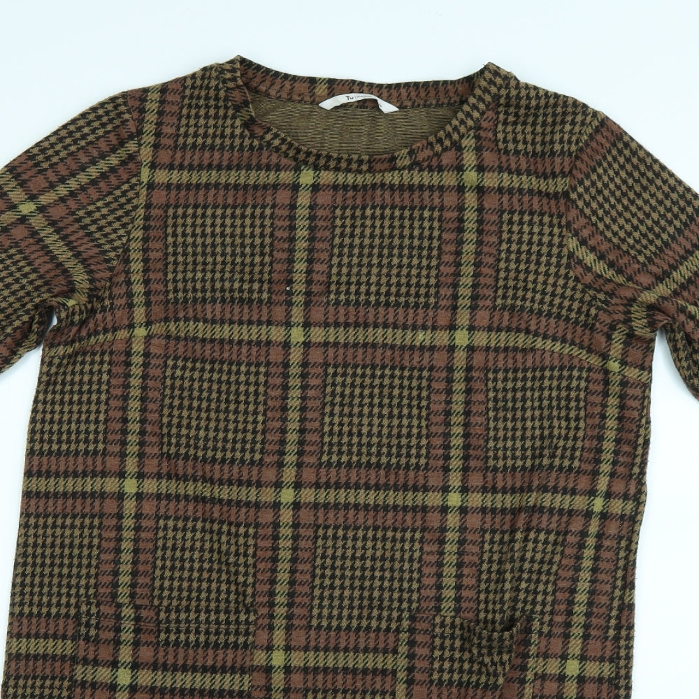 TU Womens Brown Plaid  T-Shirt Dress  Size 10