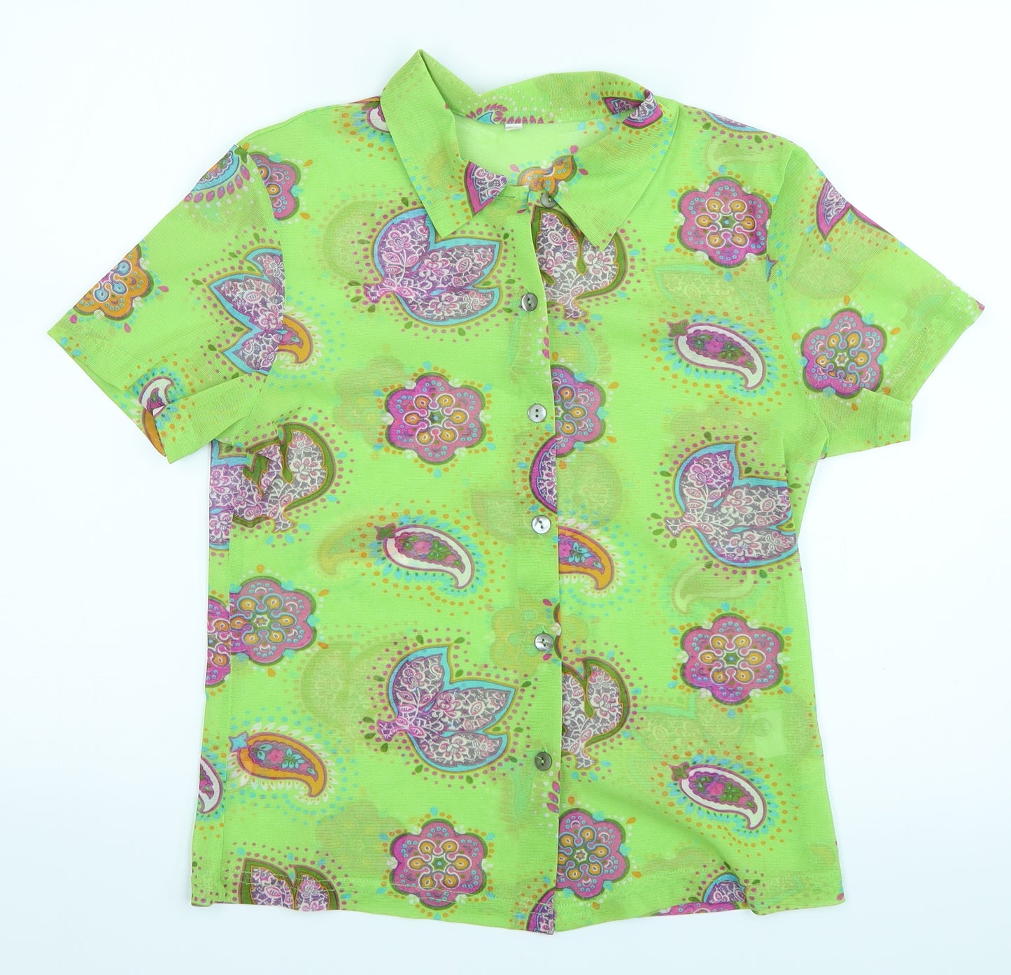 Preworn Womens Green Paisley  Basic Button-Up Size 16