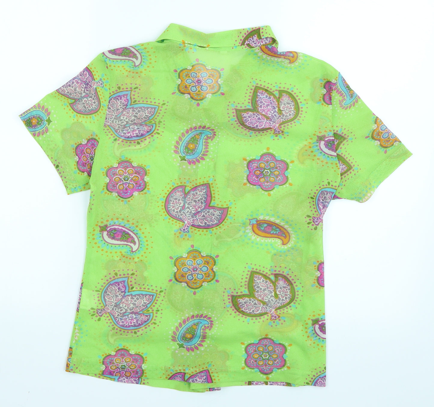 Preworn Womens Green Paisley  Basic Button-Up Size 16