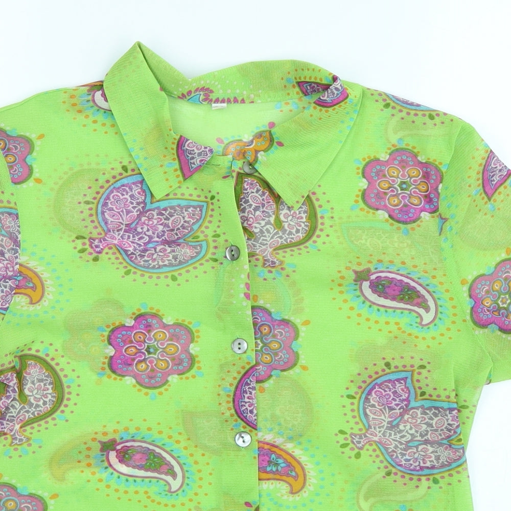 Preworn Womens Green Paisley  Basic Button-Up Size 16
