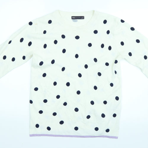 Marks and Spencer Womens White Polka Dot  Pullover Jumper Size 10