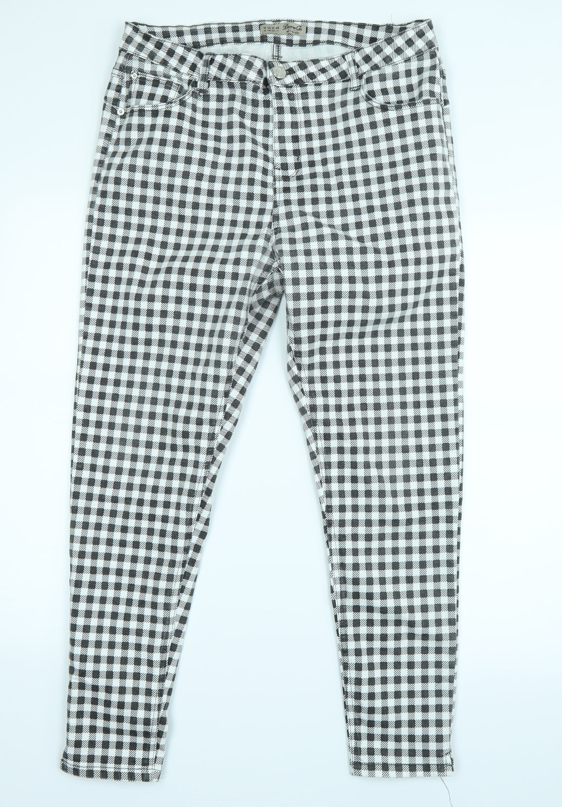 Primark Womens White Check Denim Skinny Jeans Size 16 L26 in