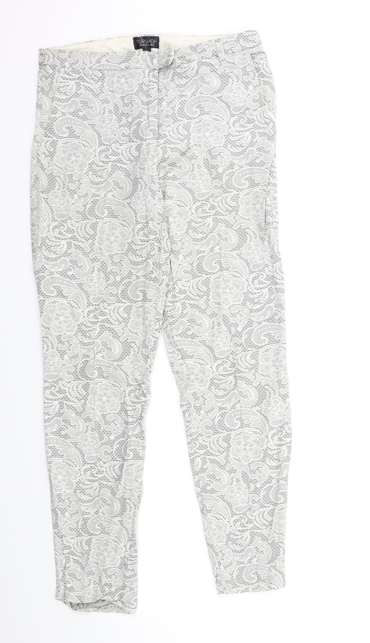 Topshop Womens Green Floral Trousers Size 8 L30 in