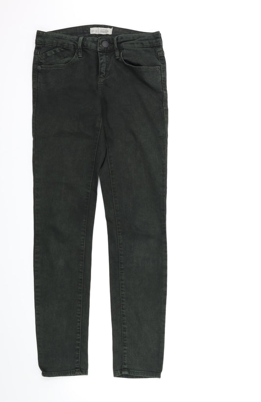 Front view of Topshop women’s green denim jeans, size UK 26, in, 30-inch leg