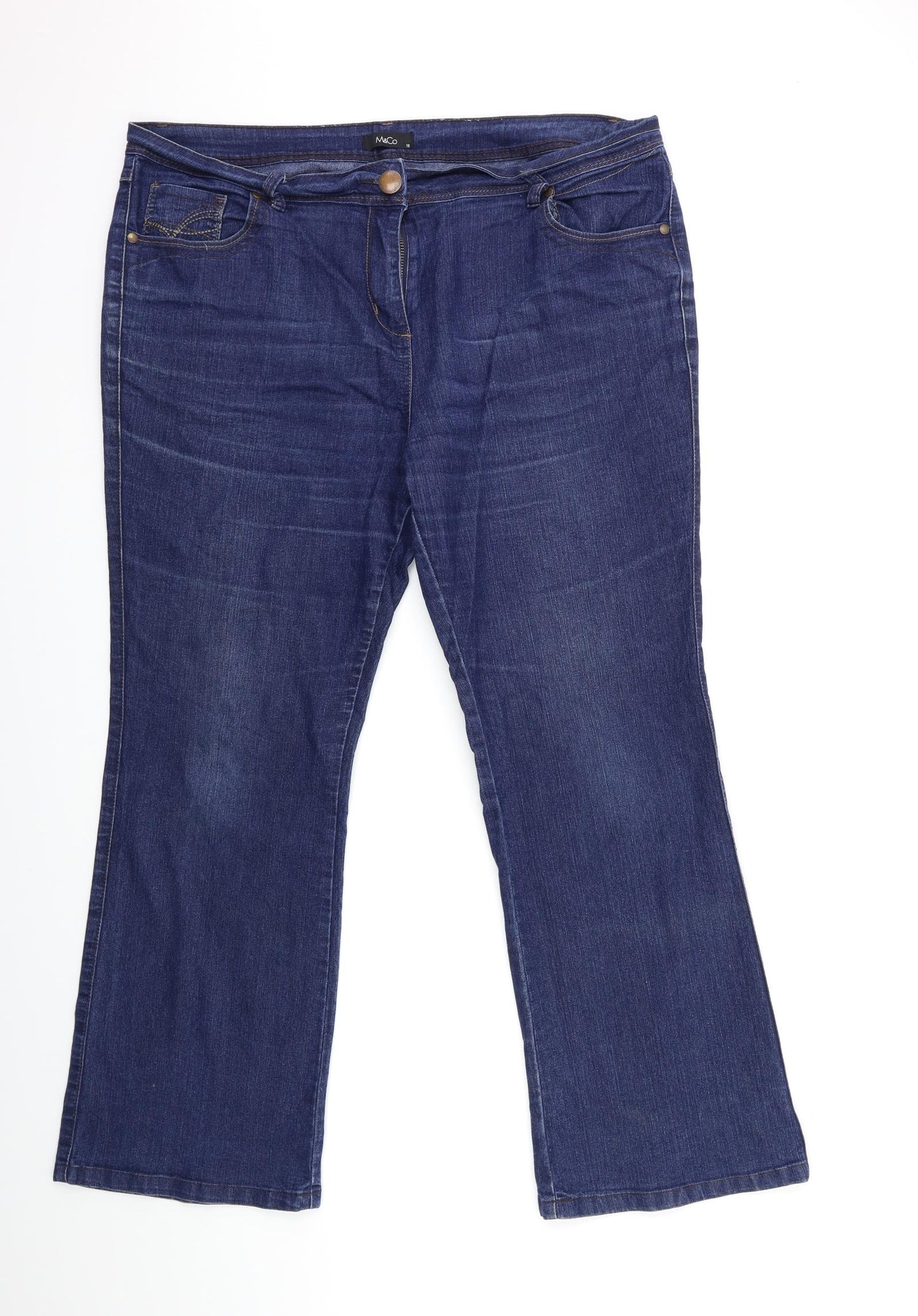 M&Co Womens Blue  Denim Flared Jeans Size 18 L29 in