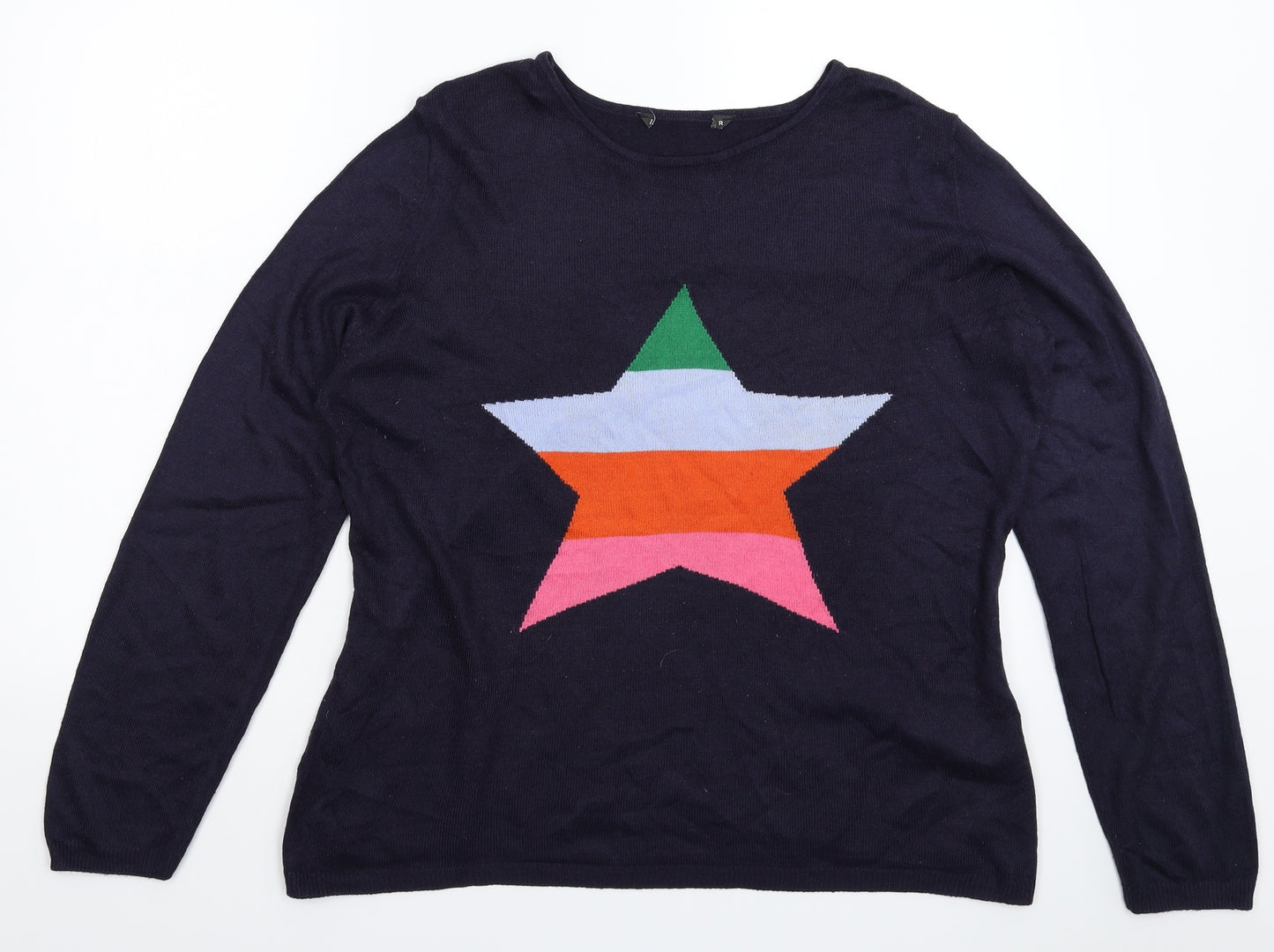 Bonmarché Womens Blue Geometric Knit Pullover Jumper Size 16