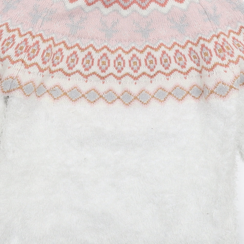 Nutmeg Girls White Geometric Knit Pullover Jumper Size 8-9 Years