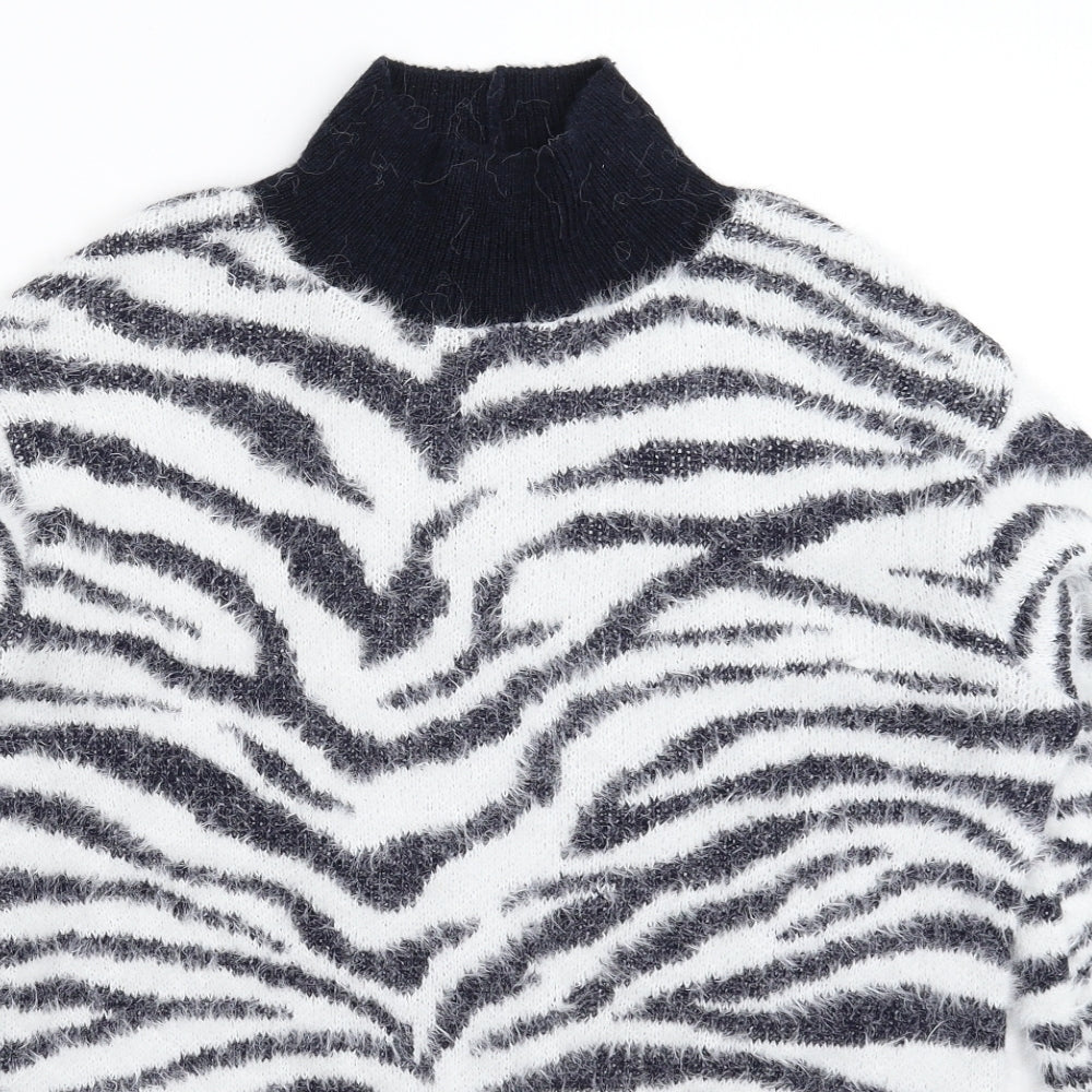 George Womens White Animal Print Knit Pullover Jumper Size 10