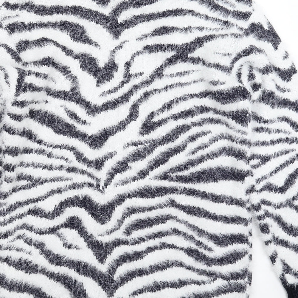 George Womens White Animal Print Knit Pullover Jumper Size 10