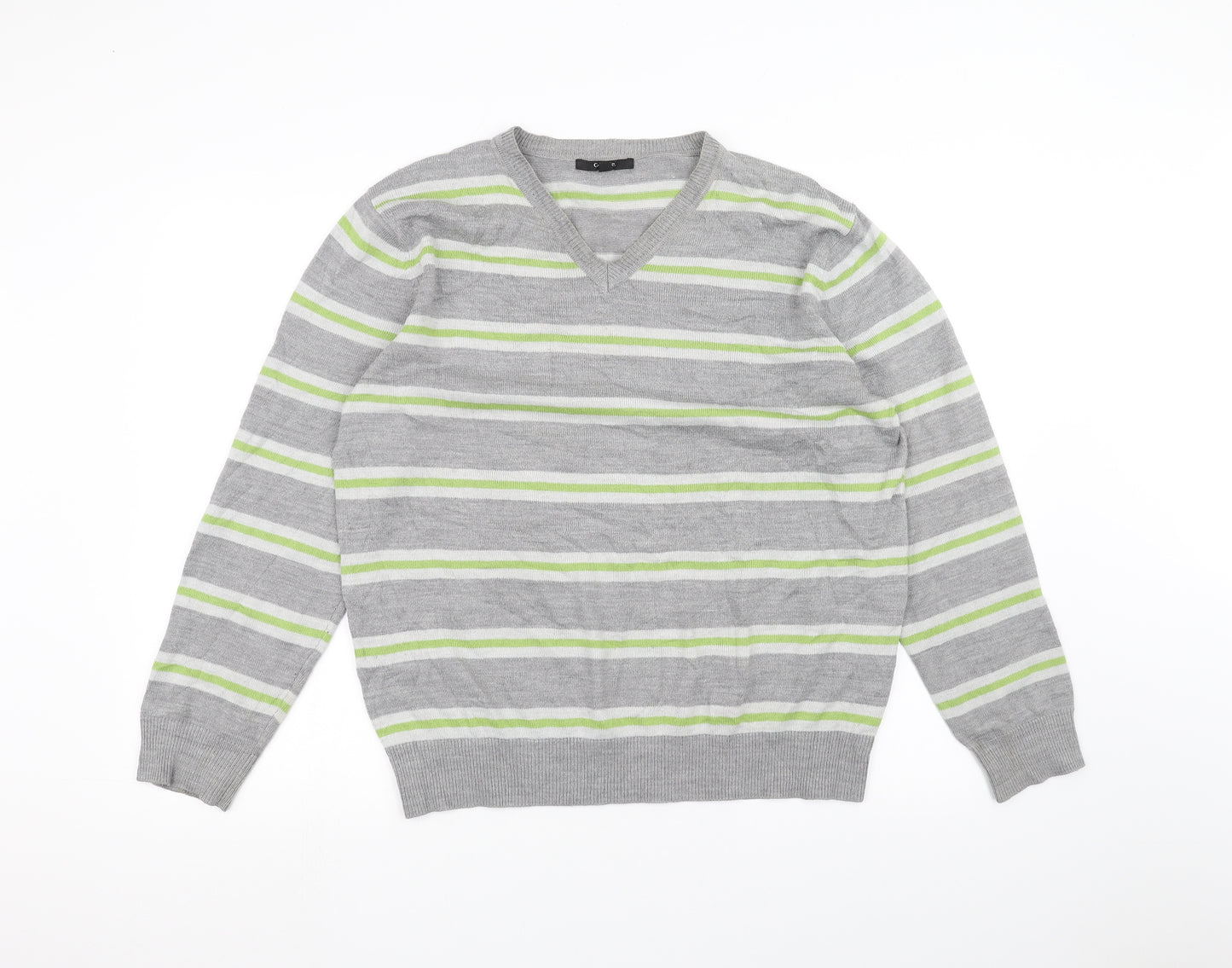 George Mens Grey Striped   T-Shirt Size M