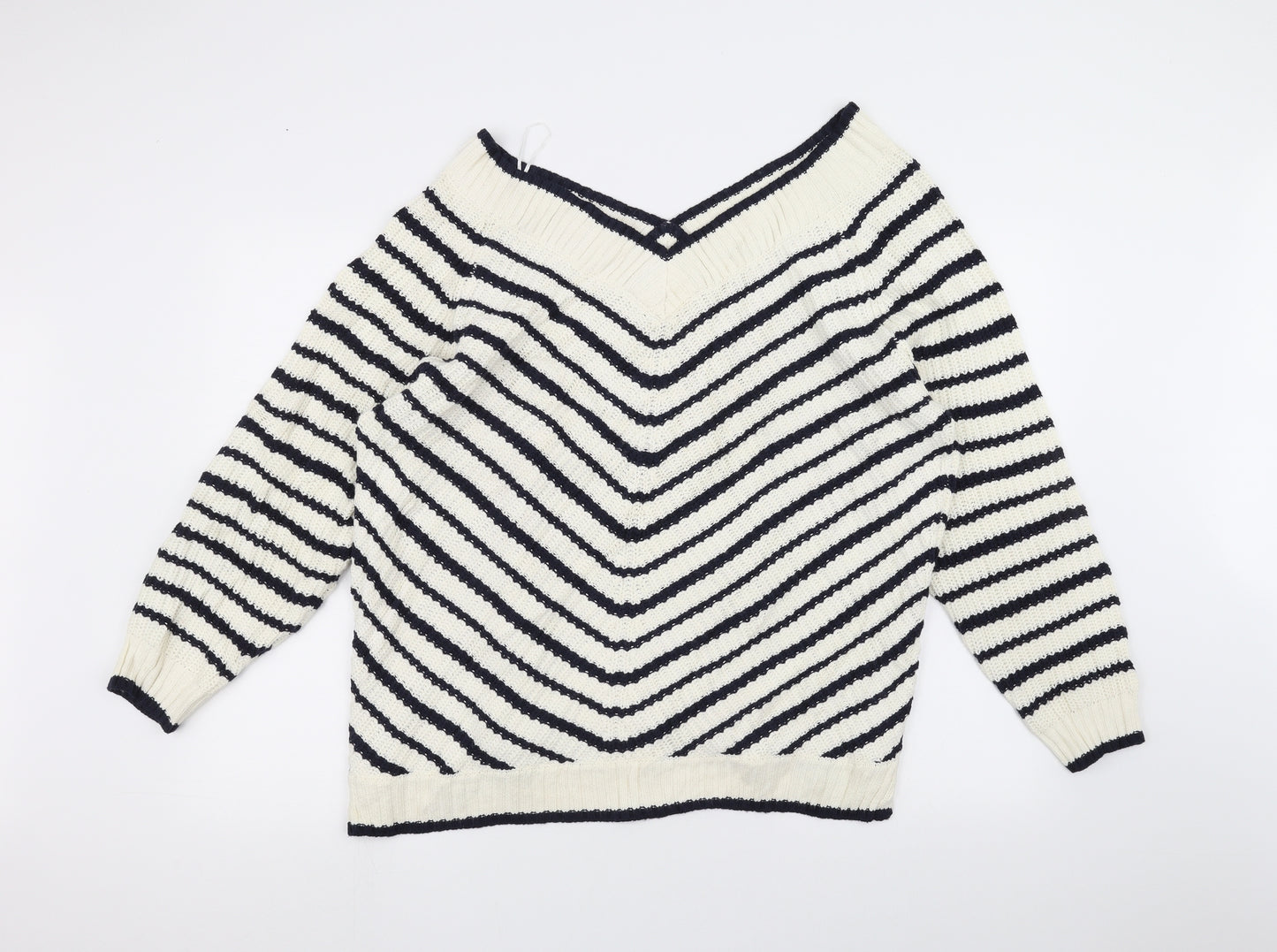 Nutmeg Womens White Striped Knit Pullover Jumper Size 18