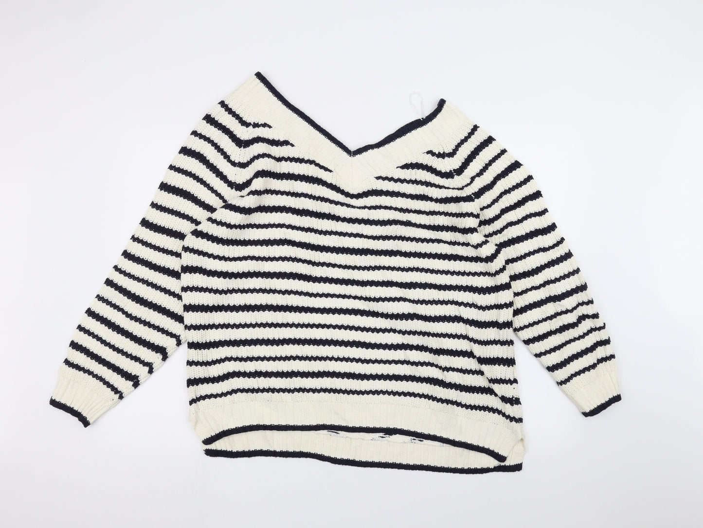 Nutmeg Womens White Striped Knit Pullover Jumper Size 18