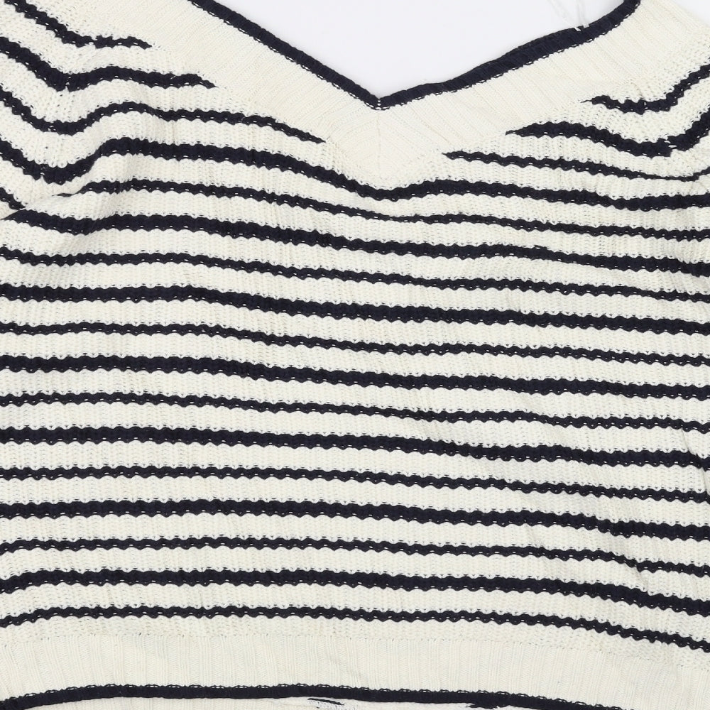 Nutmeg Womens White Striped Knit Pullover Jumper Size 18