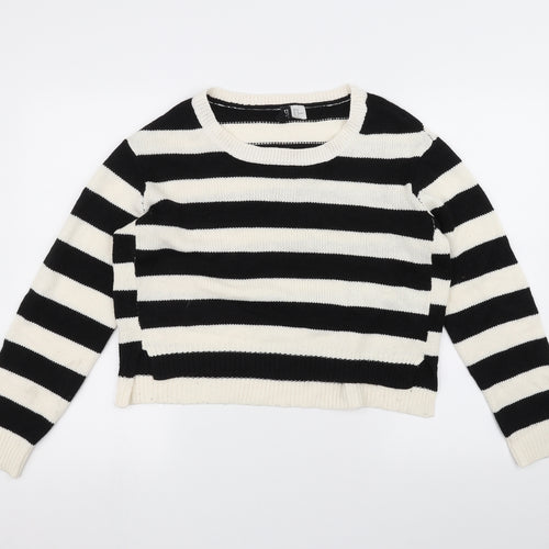 H&M Womens White Striped  Pullover Jumper Size M