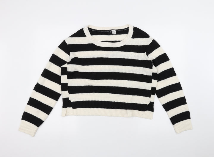 H&M Womens White Striped  Pullover Jumper Size M