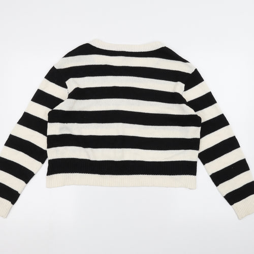 H&M Womens White Striped  Pullover Jumper Size M