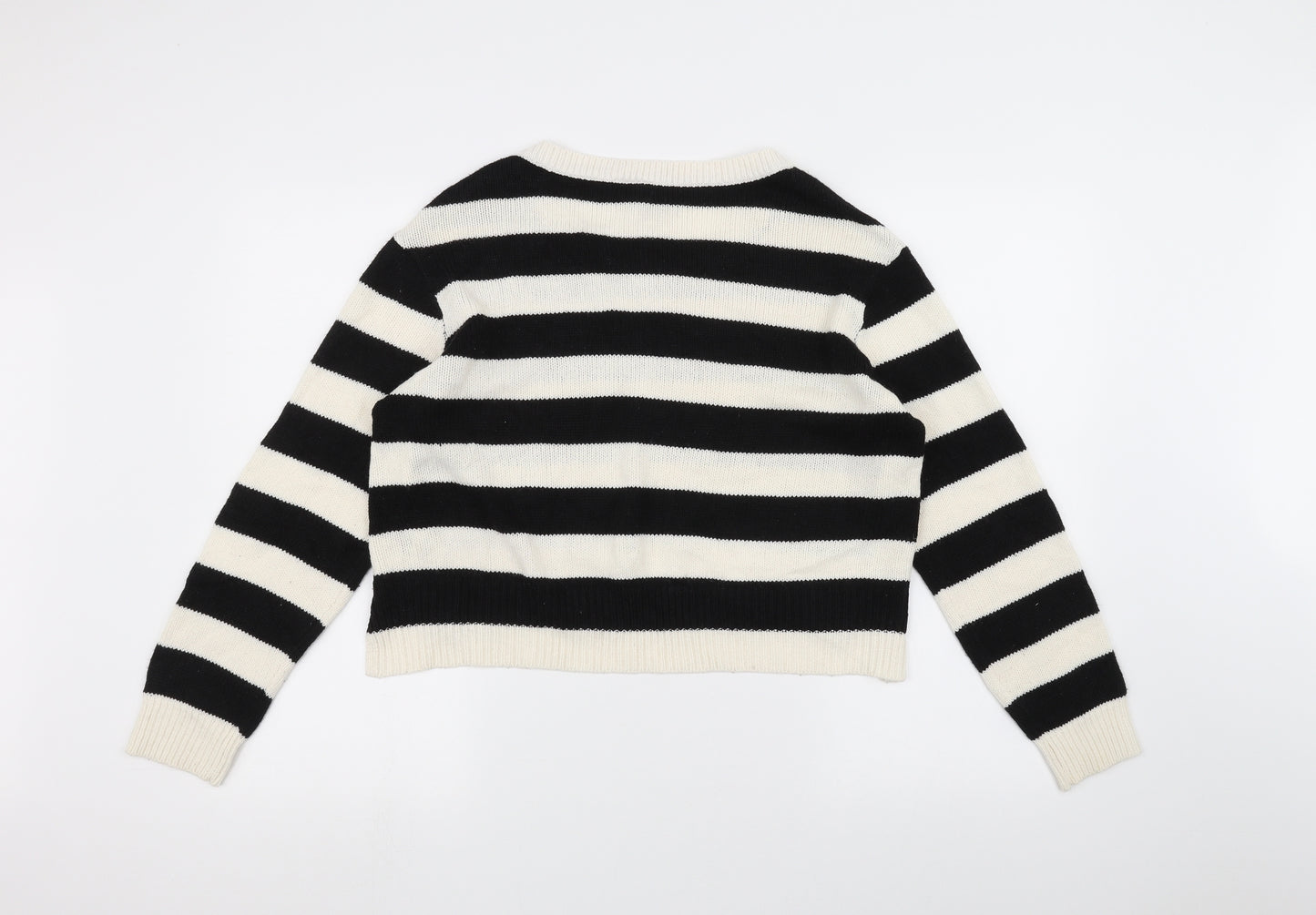 H&M Womens White Striped  Pullover Jumper Size M