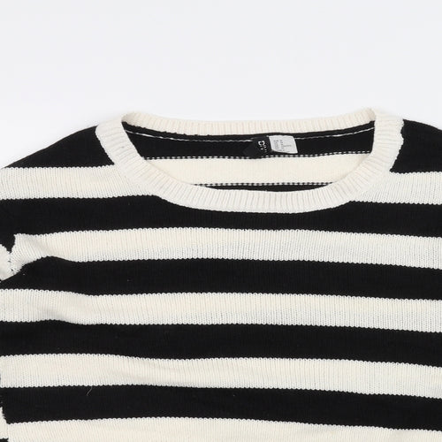 H&M Womens White Striped  Pullover Jumper Size M