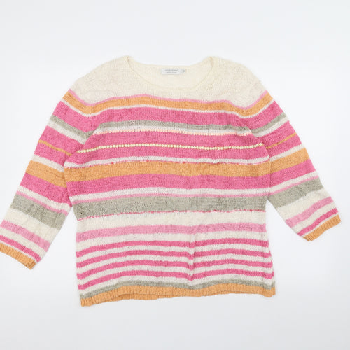 Signature Womens White Striped Knit Pullover Jumper Size M