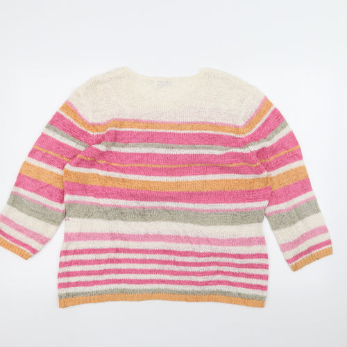 Signature Womens White Striped Knit Pullover Jumper Size M