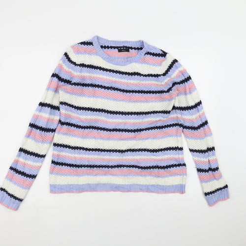 M&Co Womens White Striped  Pullover Jumper Size 10