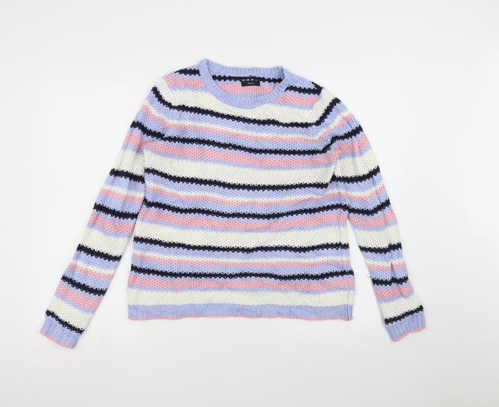 M&Co Womens White Striped Pullover Jumper Size 10