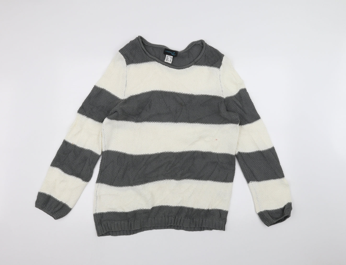 Creation Womens Grey Striped  Pullover Jumper Size 14