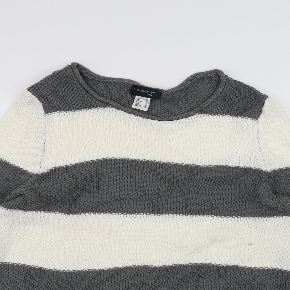 Creation Womens Grey Striped  Pullover Jumper Size 14