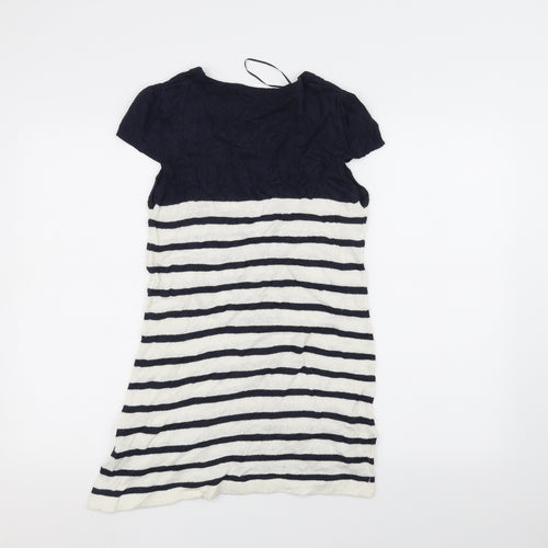 TU Womens White Striped  Basic T-Shirt Size 10