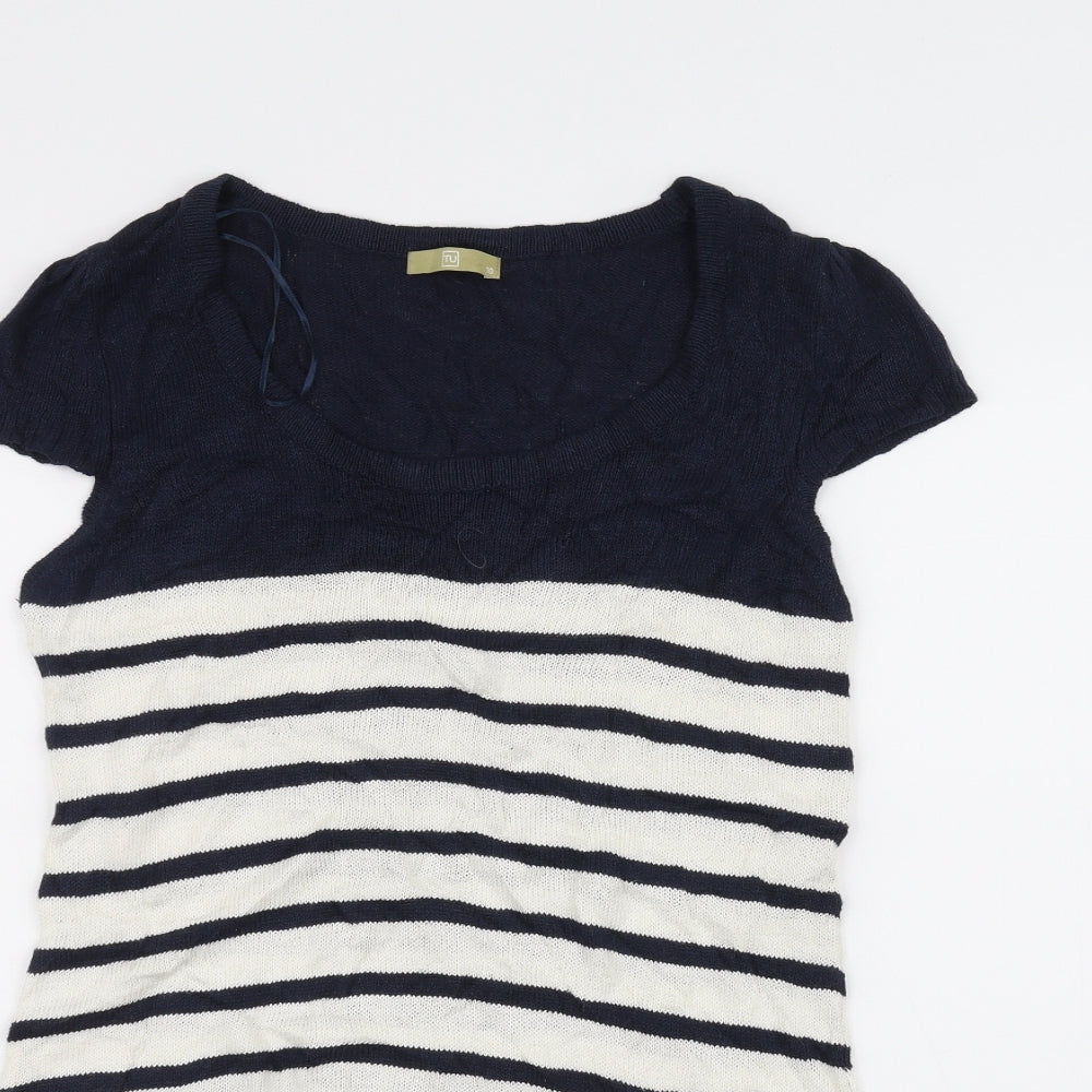 TU Womens White Striped  Basic T-Shirt Size 10