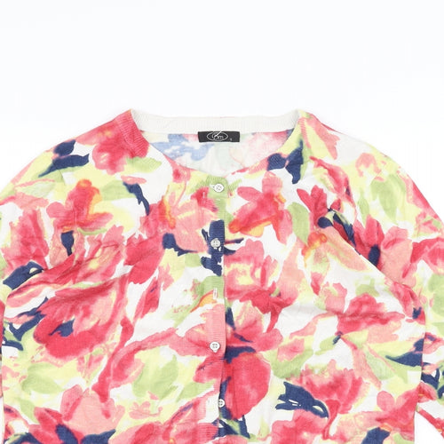 BM Womens White Floral  Cardigan Jumper Size S