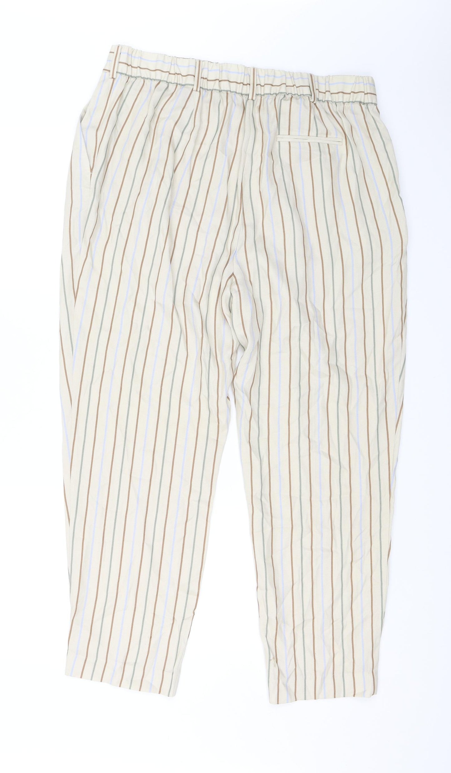 M&S Womens White Striped  Trousers  Size 16 L26 in