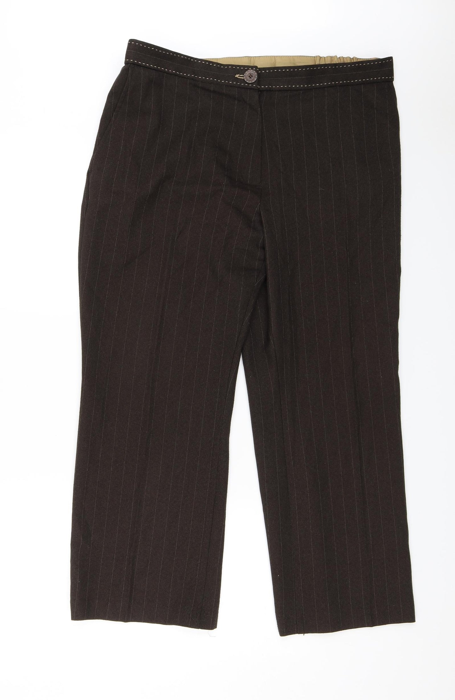 M&S Womens Brown Striped  Trousers  Size 18 L26 in