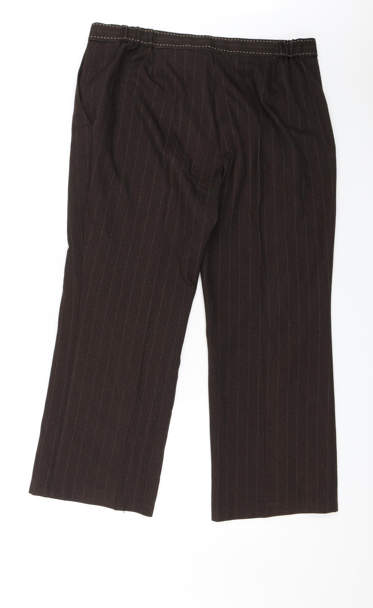 M&S Womens Brown Striped  Trousers  Size 18 L26 in